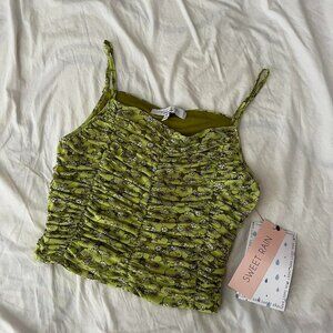 cottagecore floral ruched green cami